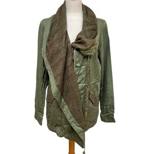 Anthropologie Heihei Olive Green Utility Jacket Lace Detail Women's Size Small